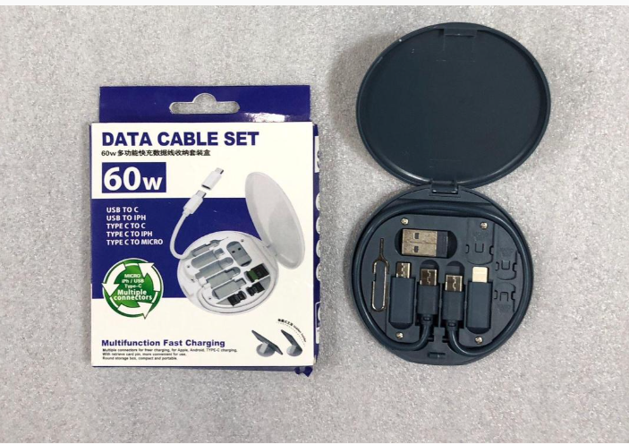 3 in 1 USB Cable Pack with Type A, Type C, and iPhone Connectors – 1 Pack