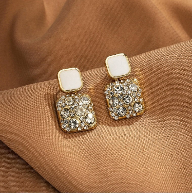 Purple Diamond Square Korean Style Earrings Women's .