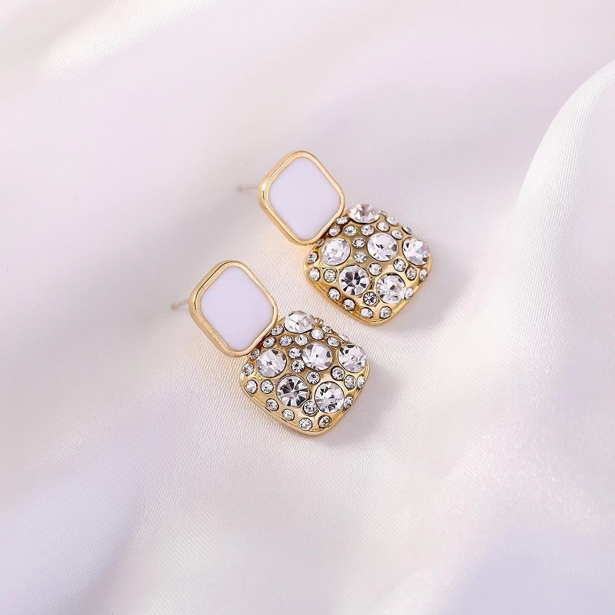 Purple Diamond Square Korean Style Earrings Women's .