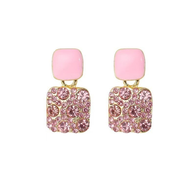 Purple Diamond Square Korean Style Earrings Women's .