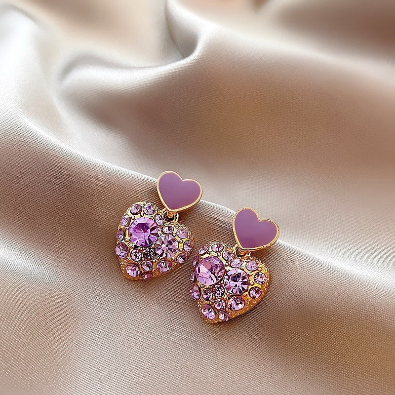 Purple Diamond Square Korean Style Earrings Women's .